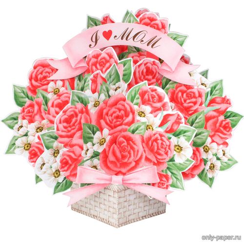 Объемная открытка с букетом роз из бумаги/картона