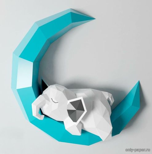 Модель спящий слоник на луне из бумаги/картона