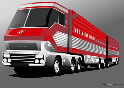 Сборная бумажная модель / scale paper model, papercraft Ford Motor Company Gas Turbine Truck "Big Red" (FDS) 