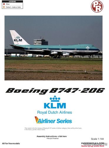 Сборная бумажная модель / scale paper model, papercraft Boeing 747-206 KLM (Julius Perdana - Jaromir Smid) 