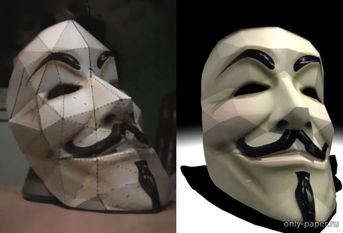 Сборная бумажная модель / scale paper model, papercraft Маска Гай Фокса / Guy Fawkes Mask 