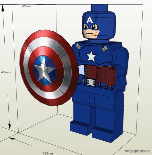 Модель лего-фигуры Капитана Америка из бумаги/картона