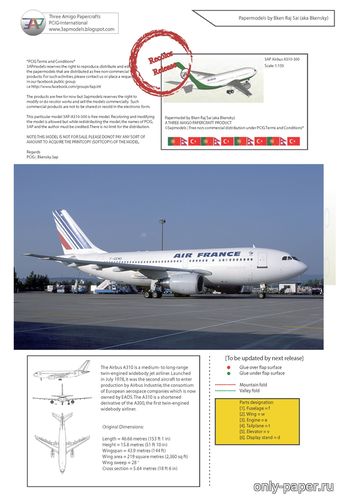 Модель самолета Airbus A-310-300 Air France из бумаги/картона