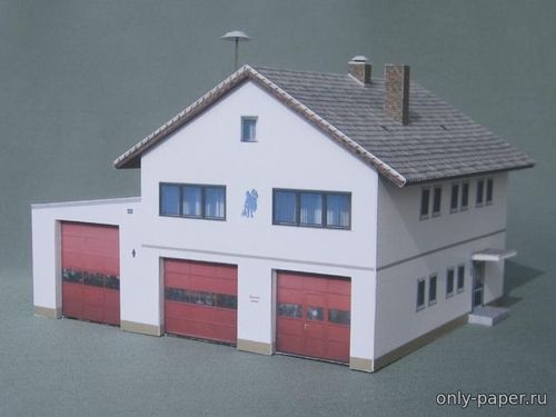 Модель пожарного депо из бумаги/картона