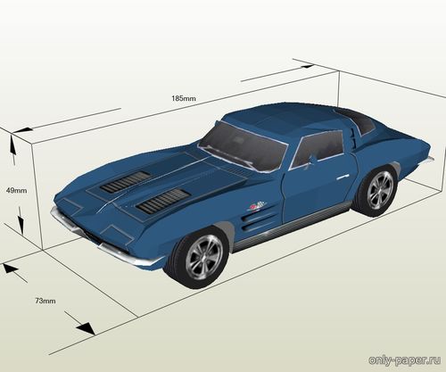 Сборная бумажная модель / scale paper model, papercraft Chevrolet Corvette 1963 