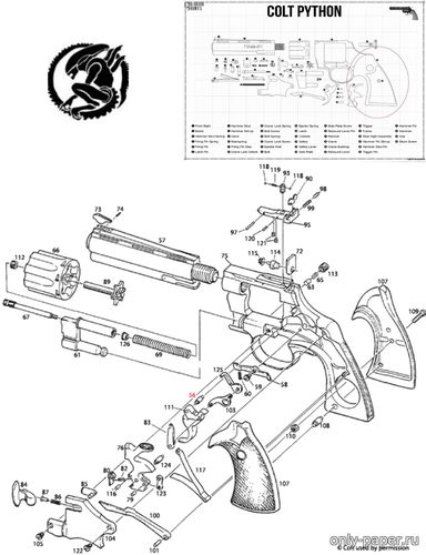 Модель револьвера Colt Python .375 Magnum из бумаги/картона