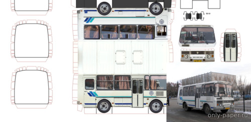 Модель автобуса ПАЗ-32053 из бумаги/картона