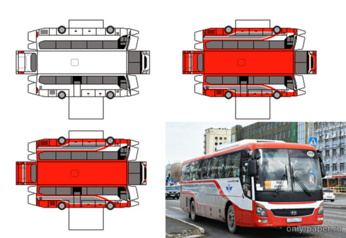 Модель автобуса Hyundai Universe Space Luxury из бумаги/картона