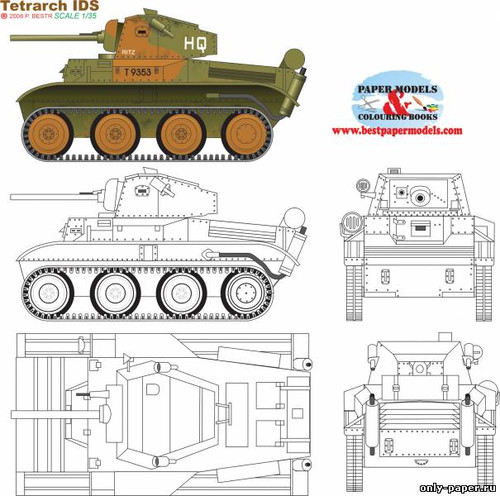 Модель легкого танка Tetrarch IDS из бумаги/картона
