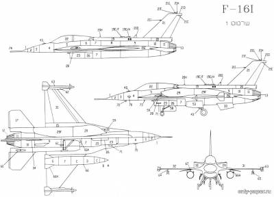 Сборная бумажная модель / scale paper model, papercraft Lockheed Martin F-16I (IAF Model) 
