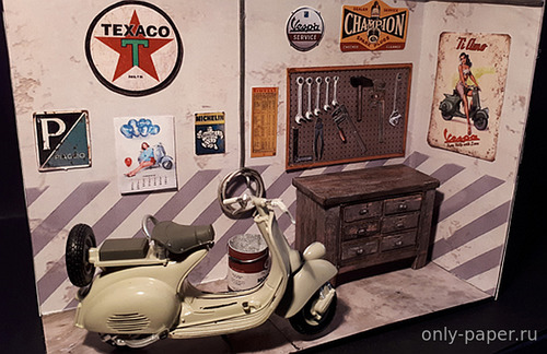 Сборная бумажная модель / scale paper model, papercraft Гараж для мотороллера «Веспа» / Vespa garage 1960 