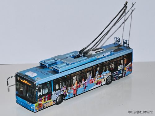 Модель троллейбуса СВАРЗ-МАЗ-6275 (МАЗ-203Т) №9805 из бумаги/картона