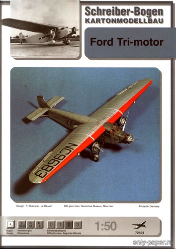 Модель самолета Ford Tri-motor из бумаги/картона