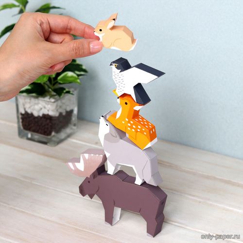 Модель игрушки - Строительные блоки из лесных животных из бумаги