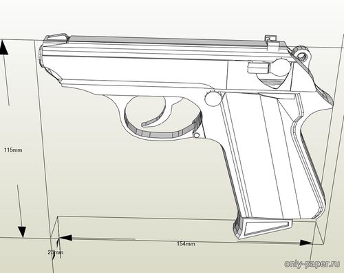 Модель пистолета Walther PPK из бумаги/картона
