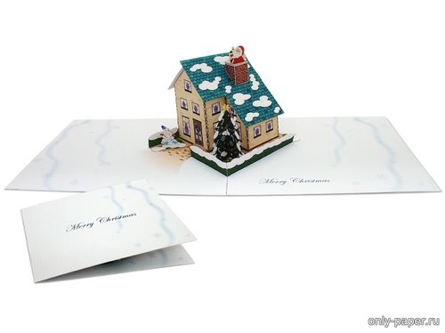 Объемная открытка с домом на Рождество (Новый год) из бумаги/картона
