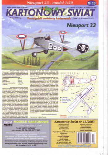 Сборная бумажная модель / scale paper model, papercraft Nieuport 23 (Kartonowy Swiat 13/2003) 