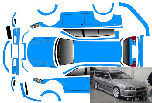 Модель автомобиля Nissan GT-R Wagon из бумаги/картона