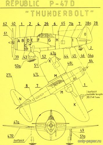 Сборная бумажная модель / scale paper model, papercraft P-47D Thunderbolt (PMI 105) 