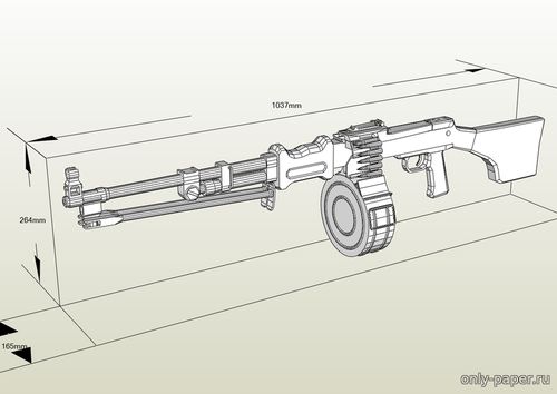 Модель РПД (Ручной пулемет Дегтярёва) из бумаги/картона