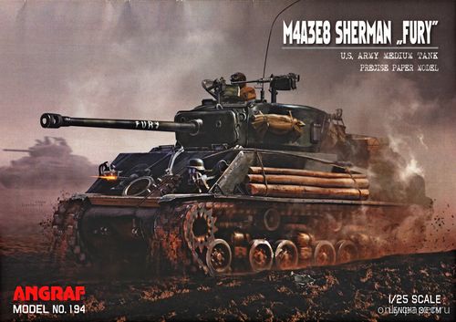 Модель танка M4A3E8 Sherman Fury из бумаги/картона