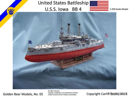 Сборная бумажная модель / scale paper model, papercraft USS Iowa BB-4 (GreMir Models 081) 