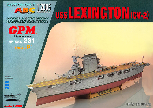 Модель авианосца USS Lexington / CV-2 из бумаги/картона