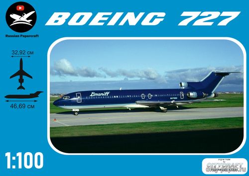 Сборная бумажная модель / scale paper model, papercraft Боинг-727 а/к Braniff / Boeing-727 Braniff (Перекрас модели CityCraft) 