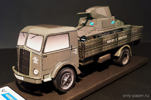 Модель грузовика Fiat-666 с танком из бумаги/картона