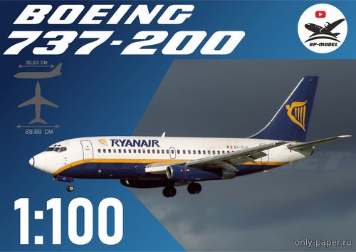 Сборная бумажная модель / scale paper model, papercraft Boeing 737-200 авиакомпании "Ryanair" 