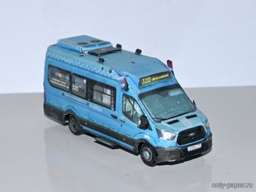 Сборная бумажная модель / scale paper model, papercraft Микроавтобус Нижегородец-222708 (Ford Transit FBD) с баннером ко дню Победы (Mungojerrie) 