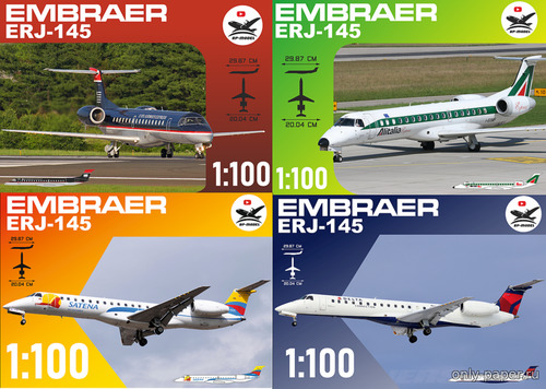 Сборная бумажная модель / scale paper model, papercraft Embraer ERJ-145 USAIRWAYS EXPRESS / ALITALIA EXPRESS / Delta AIRLINES / SATЕNA (RPmodel) 