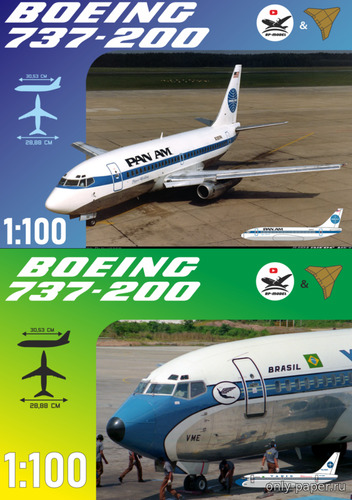 Сборная бумажная модель / scale paper model, papercraft Boeing 737-200 PAN AM / Varig (RP Model) 