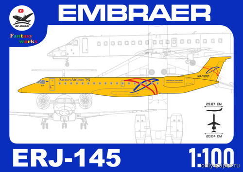 Сборная бумажная модель / scale paper model, papercraft Embraer ERJ-145 Saratov Airlines (RP model) 