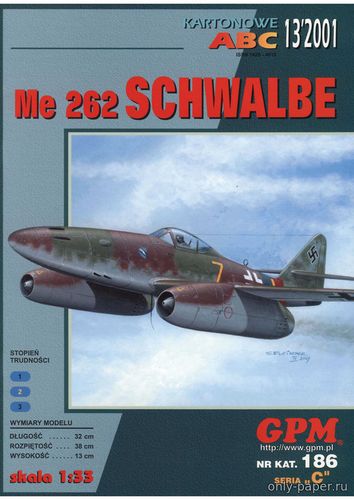 Сборная бумажная модель / scale paper model, papercraft Me-262 Schwalbe (GPM 186) 