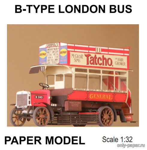 Сборная бумажная модель / scale paper model, papercraft London General B-type bus (Alan Grayer) 