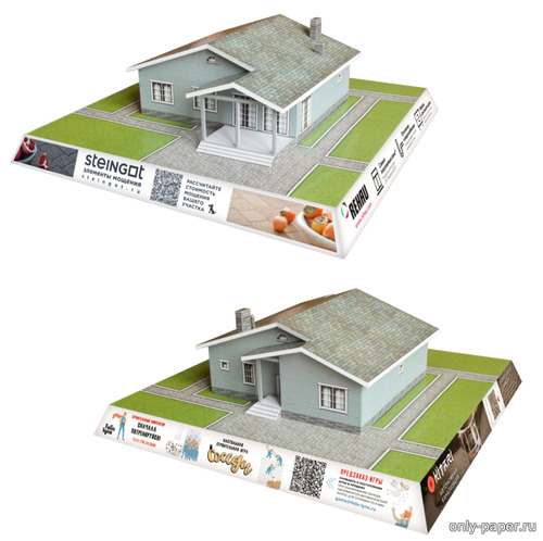 Сборная бумажная модель / scale paper model, papercraft Макет дома по проекту 58-70T 