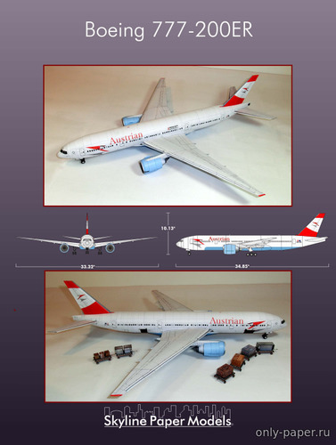 Сборная бумажная модель / scale paper model, papercraft Boeing 777-200ER Austrian Airlines 