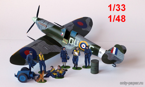 Сборная бумажная модель / scale paper model, papercraft Supermarine Spitfire Mk.Vb (ABC 10/2023) 
