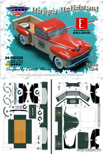 Сборная бумажная модель / scale paper model, papercraft Holiday Pickup Truck 2012 - 2 варианта окраса (Camille Morin) 