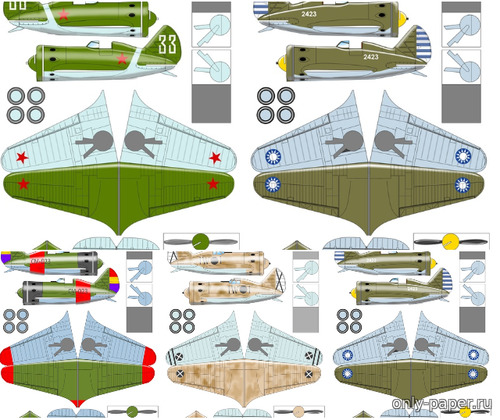 Сборная бумажная модель / scale paper model, papercraft Контурные модели самолетов - 34 штуки (Oles MARFICHICHEWSKY) 