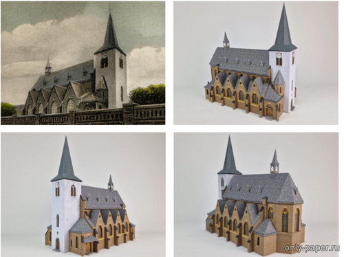 Сборная бумажная модель / scale paper model, papercraft Церковь Святого Лаврентия 1960 года / Kirche St. Laurentius Anno 1960 
