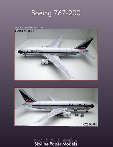 Сборная бумажная модель / scale paper model, papercraft Boeing 767-300 Delta Airlines old livery 