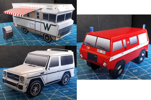 Сборная бумажная модель / scale paper model, papercraft Winnebago motorhome - Mercedes-Benz G500 SWB - Volvo C 303 