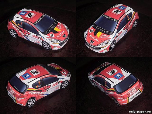 Сборная бумажная модель / scale paper model, papercraft Peugeot 207 S2000 #3 Rallye Monte-Carlo 2008 Kronos Racing (Hitoshi Shinozaki) 