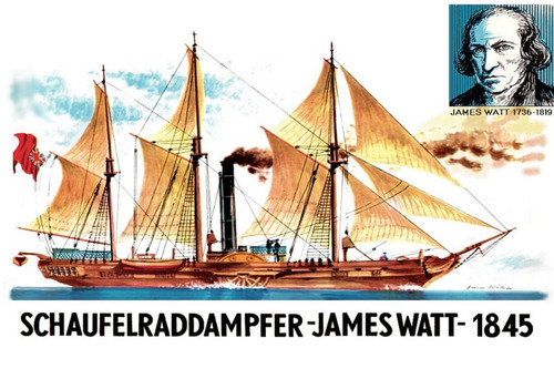 Сборная бумажная модель / scale paper model, papercraft Schaufelraddampfer "James Watt" 1845 (Kranich) 