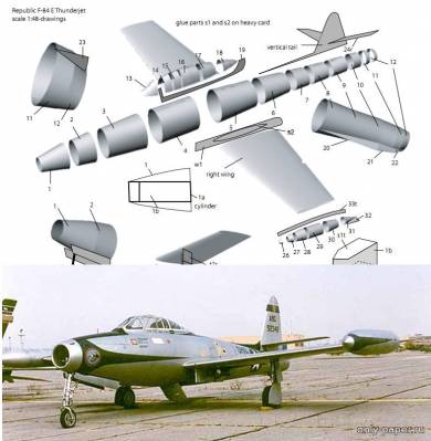 Сборная бумажная модель / scale paper model, papercraft Republic F-84E Thunderjet (Digital Card Models) 