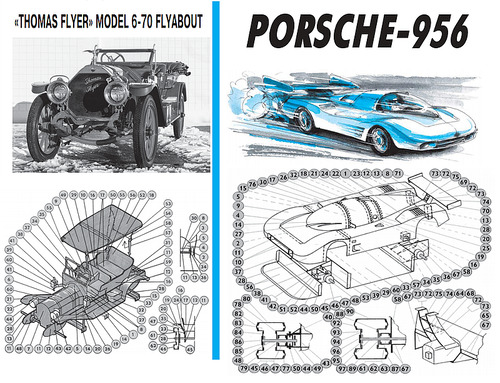 Сборная бумажная модель / scale paper model, papercraft Thomas Flyabout 1909, Porsche 956 (Левша 08/2023) 