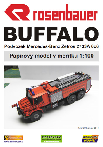 Сборная бумажная модель / scale paper model, papercraft Пожарная автоцистерна Rosenbauer Mercedes Benz Zetros 2733A 6x6 (Mi-Ro) 