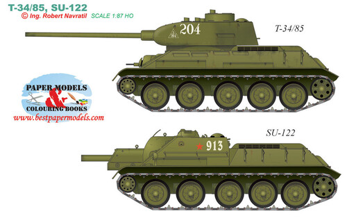 Сборная бумажная модель / scale paper model, papercraft T-34-85, SU-122 (BestPaperModels) 